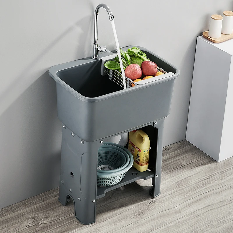 

Kitchen vegetable basin faucet vegetable sink large single sink household dishbasin drain basket set with bracket sink