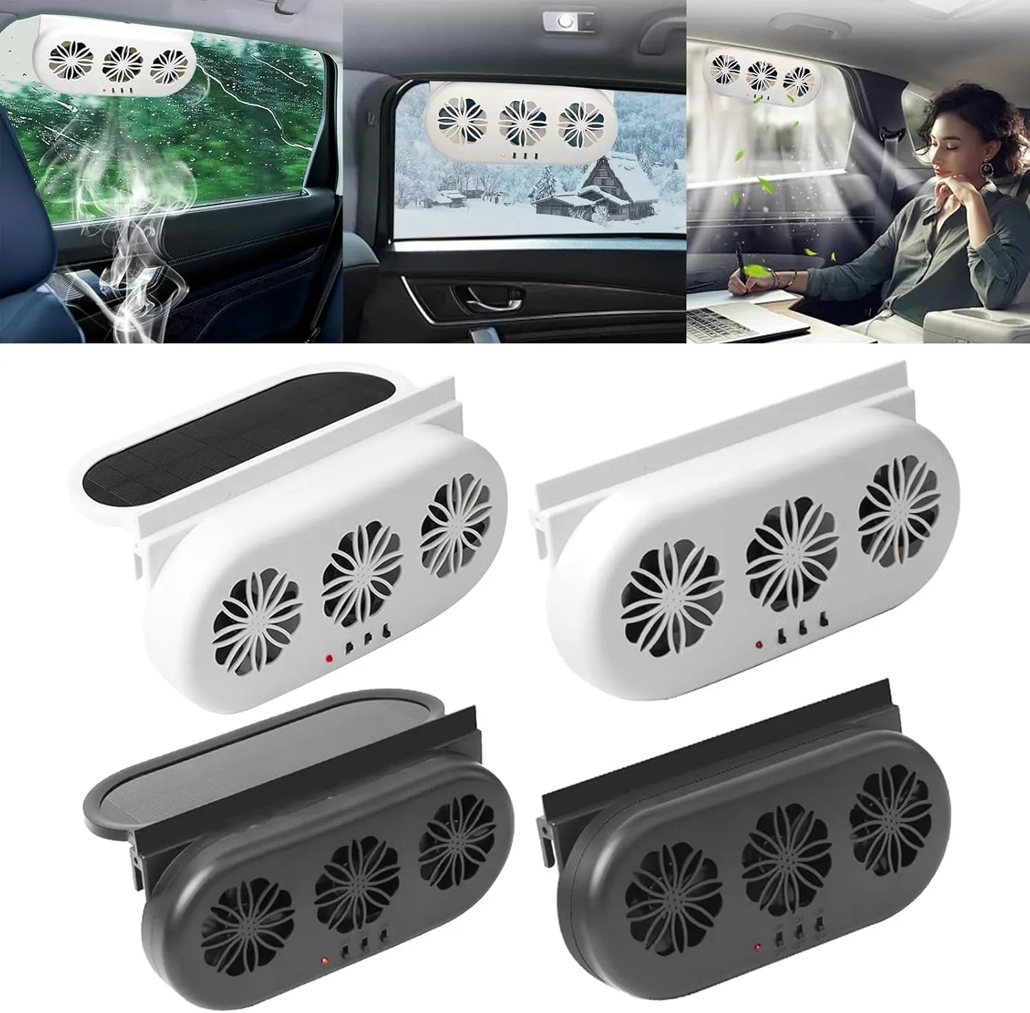 

New Car Cooling System Solar Panel Window Cooler Fan Auto Air Vent Ventilation Fan Solar Radiator 3 Fans for Camper RV Caravan