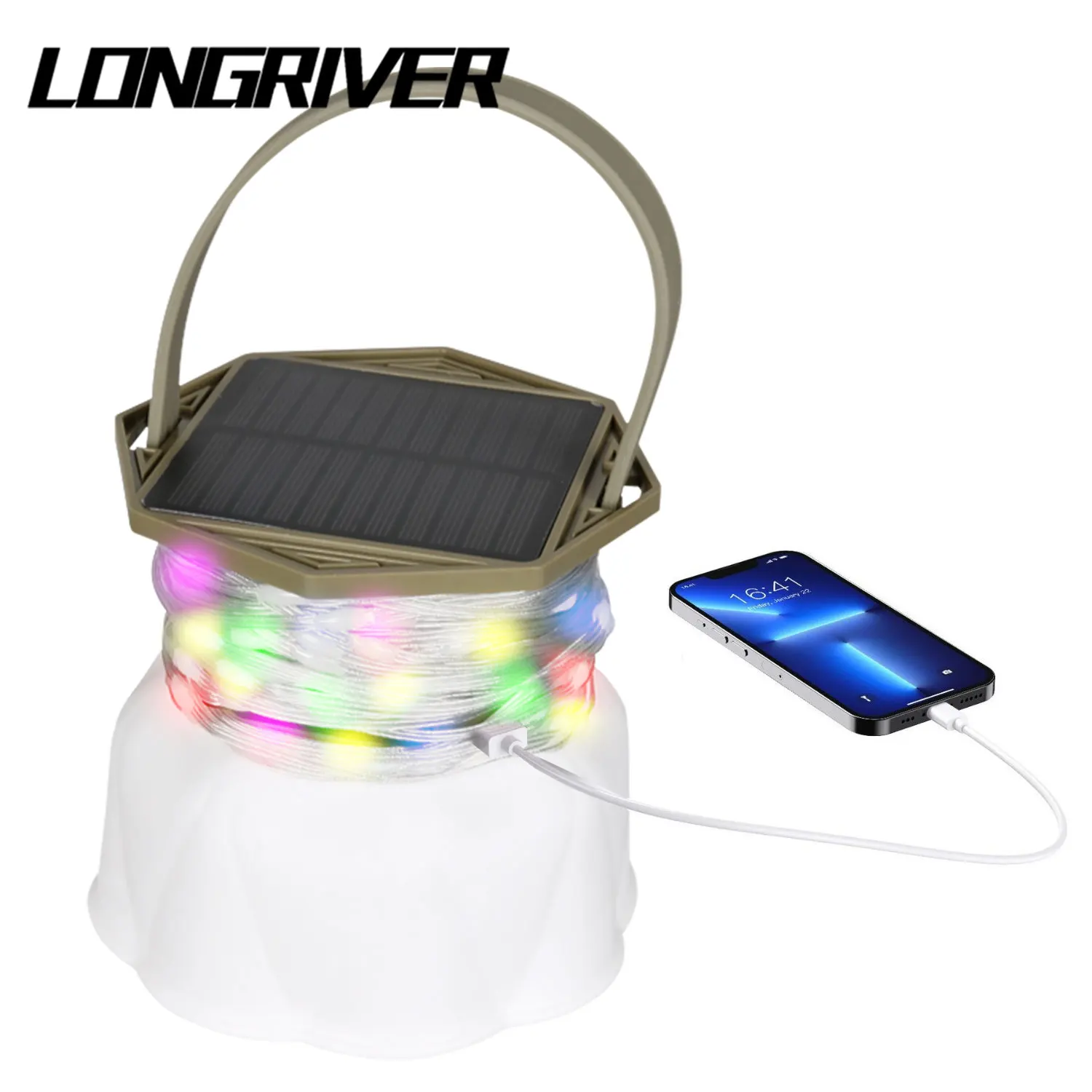 LONGRIVER CH858 Camping String Lights 590 นิ้ว LED light strip ตกแต่งพลังงานแสงอาทิตย์ USB C ชาร์จ Camping บรรยากาศ light