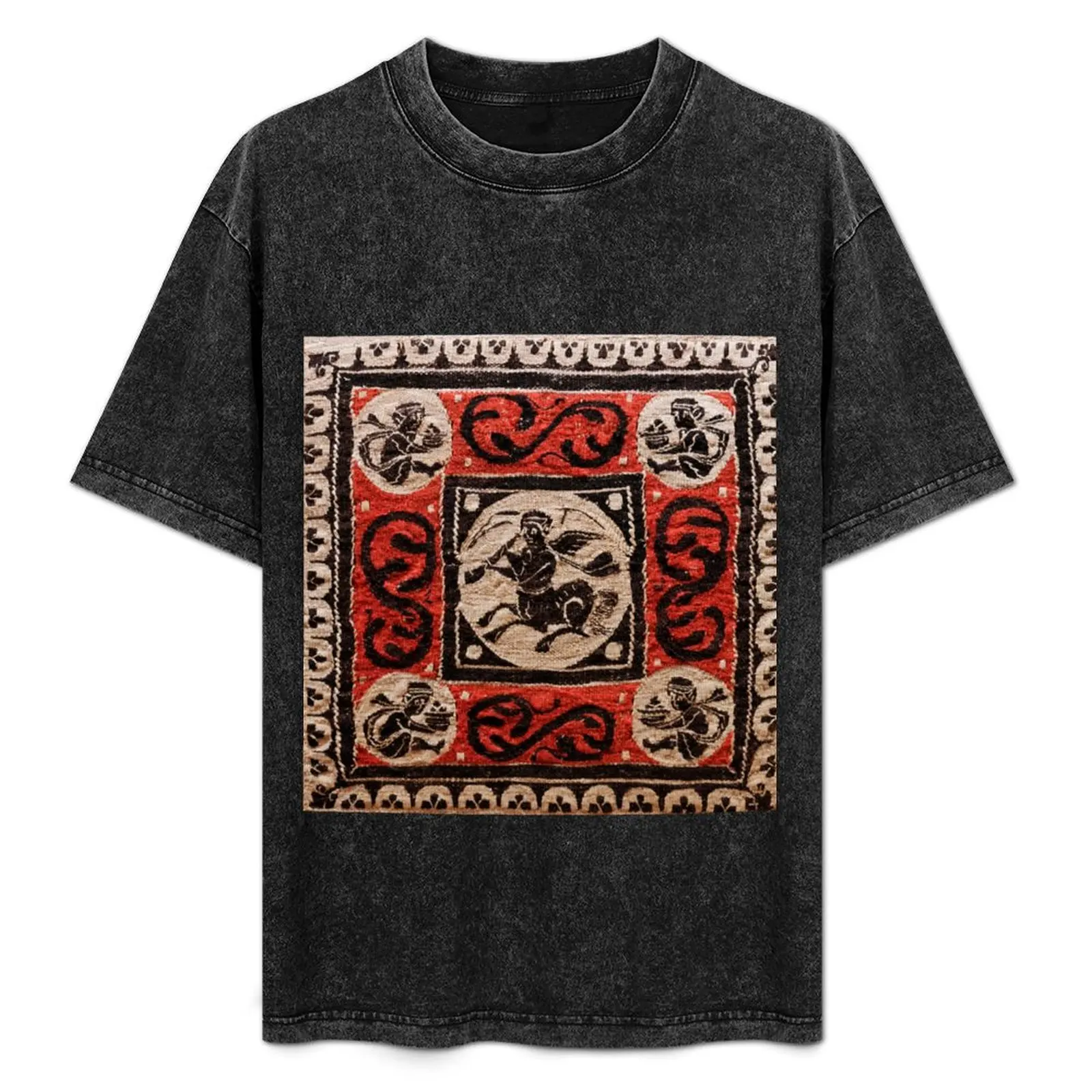 

Coptic Egyptian Tapestry ,Centaur and Erotes In Red Black White T-Shirt plus sizes Short sleeve tee men
