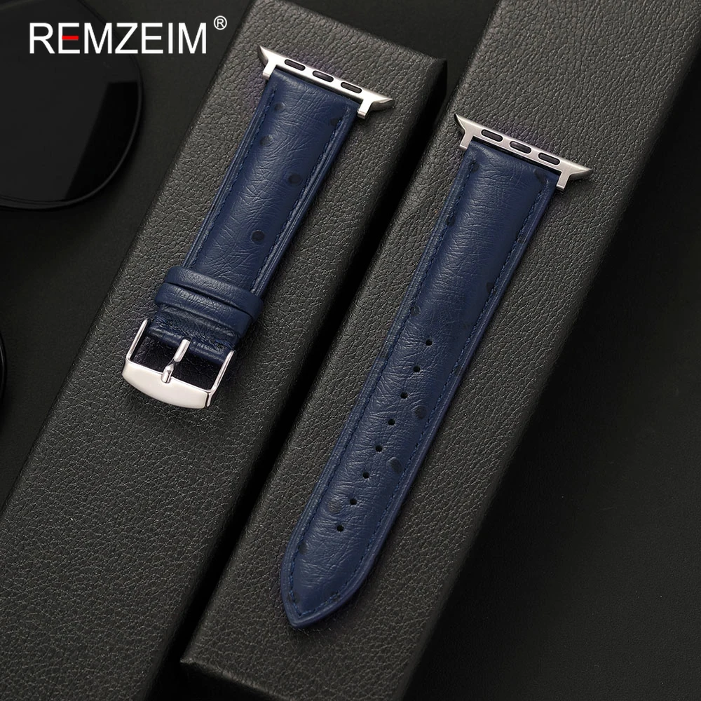 Personality Ostrich Texture Leather Watch Band For Apple Watch Series 1-11 Ultra SE For iwatch 38mm-49mm Business Strap