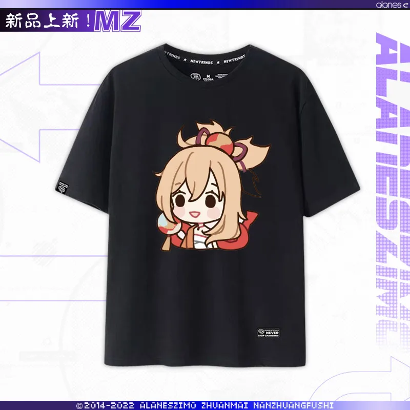 Genすねインパクト半袖Tシャツ女性用、アニメストリートウェア、Tシャツ、カワイイ服、xiaoyimiya、yae miko