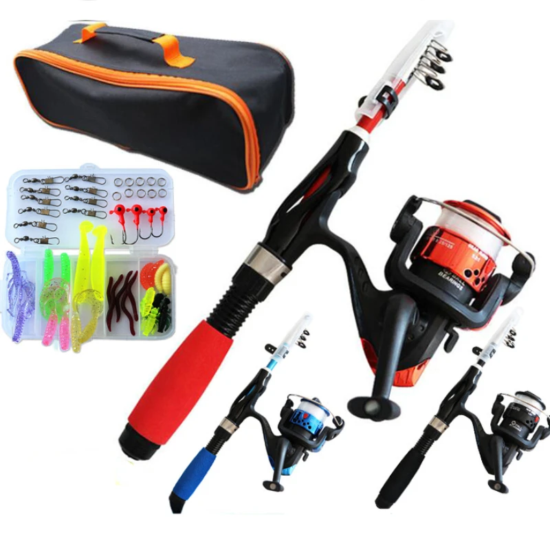 Fishing Pole Set Full Kits With Telescopic Fishing Rod And Spinning Reel Baits Hooks Travel Pole Set