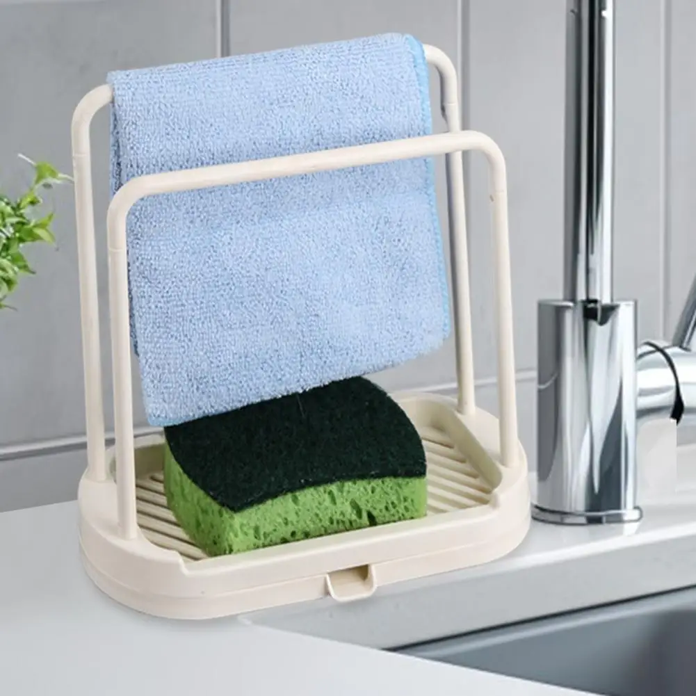 Plastic Kitchen Towel Storage Rack With Removable Base Smooth Edges 2 Poles Water Outlet Kitchen Organizer