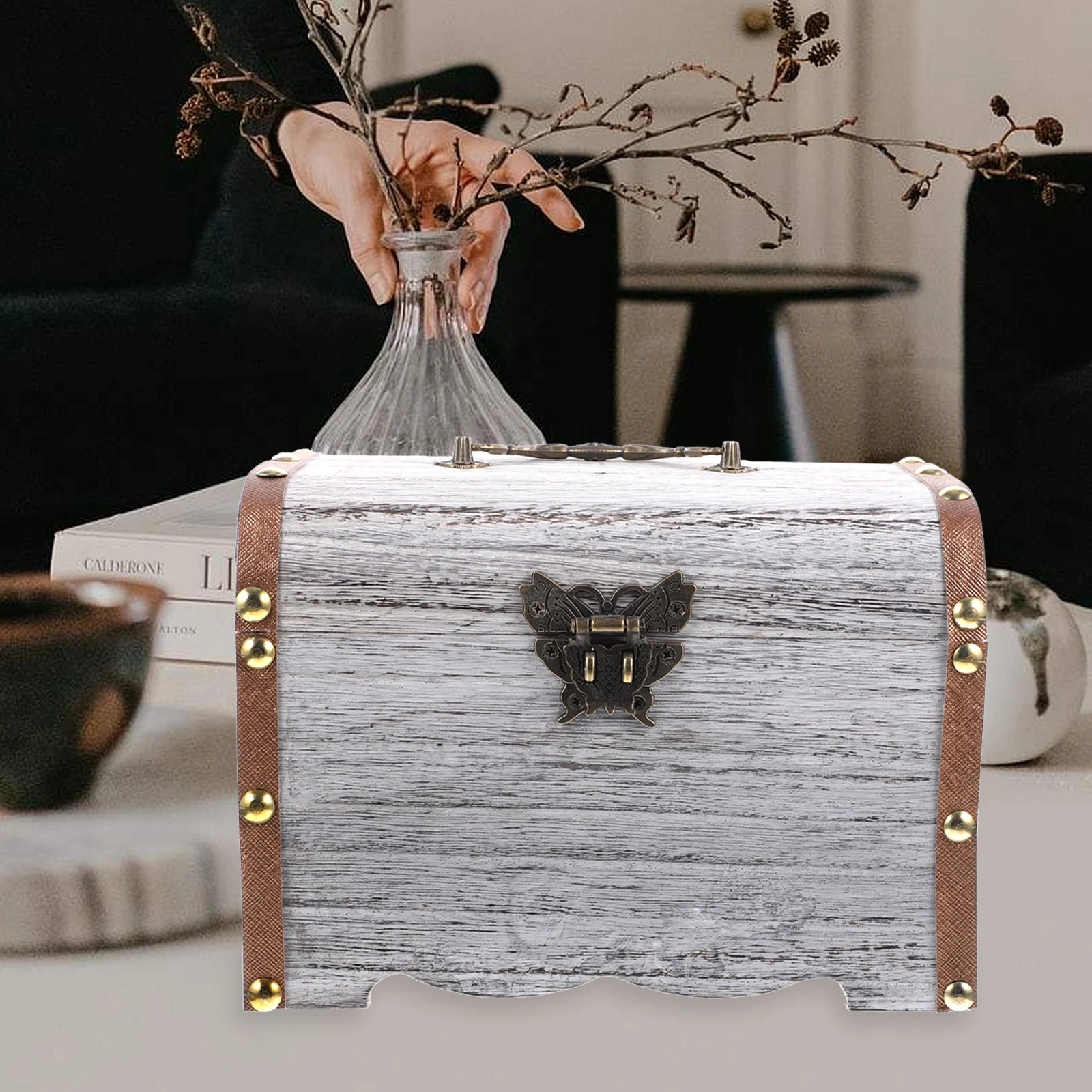 

Retro Wooden Jewelry Vintage Trinket Storage Case Wooden Organizer For Rings Earrings Bracelets Decorative Wood