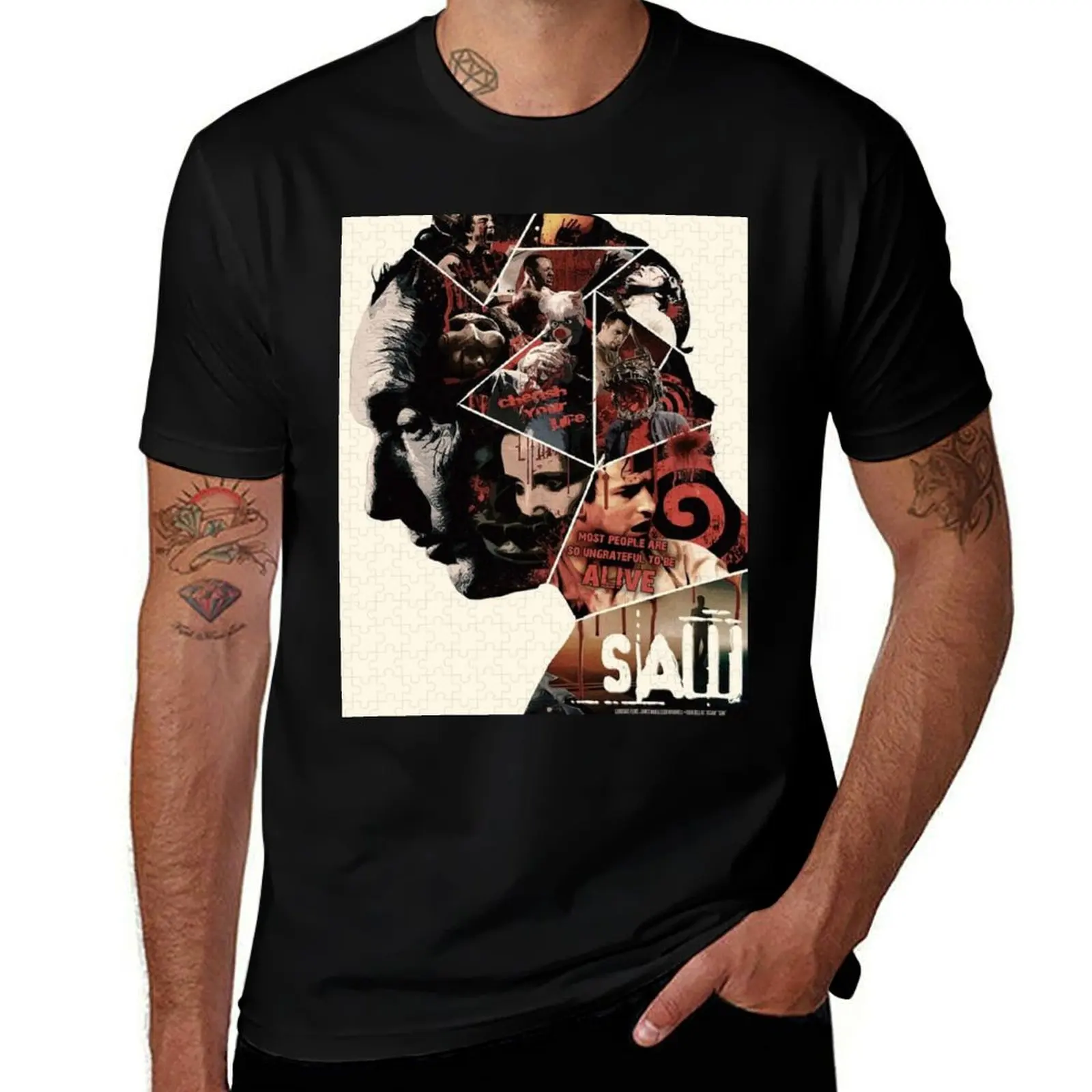 Saw (2004) Poster Design John Kramer T-Shirt Casual Loose Short Sleeve Tee for Men T-Shirt