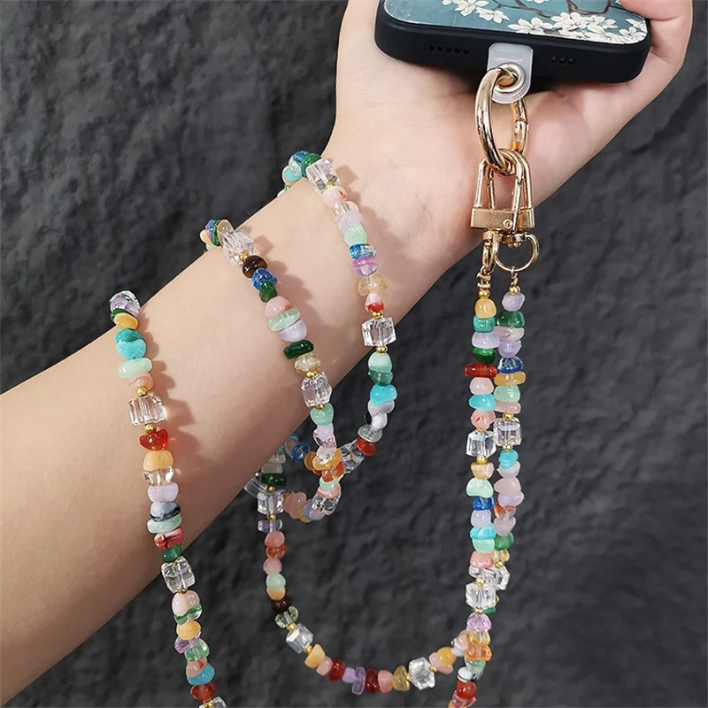 

Stylish Cute Stone Gem Mobile Phone Crossbody Straps Lanyard Beads Chain For iPhone 15 14 13 12 11 Pro Max Phone Accessories