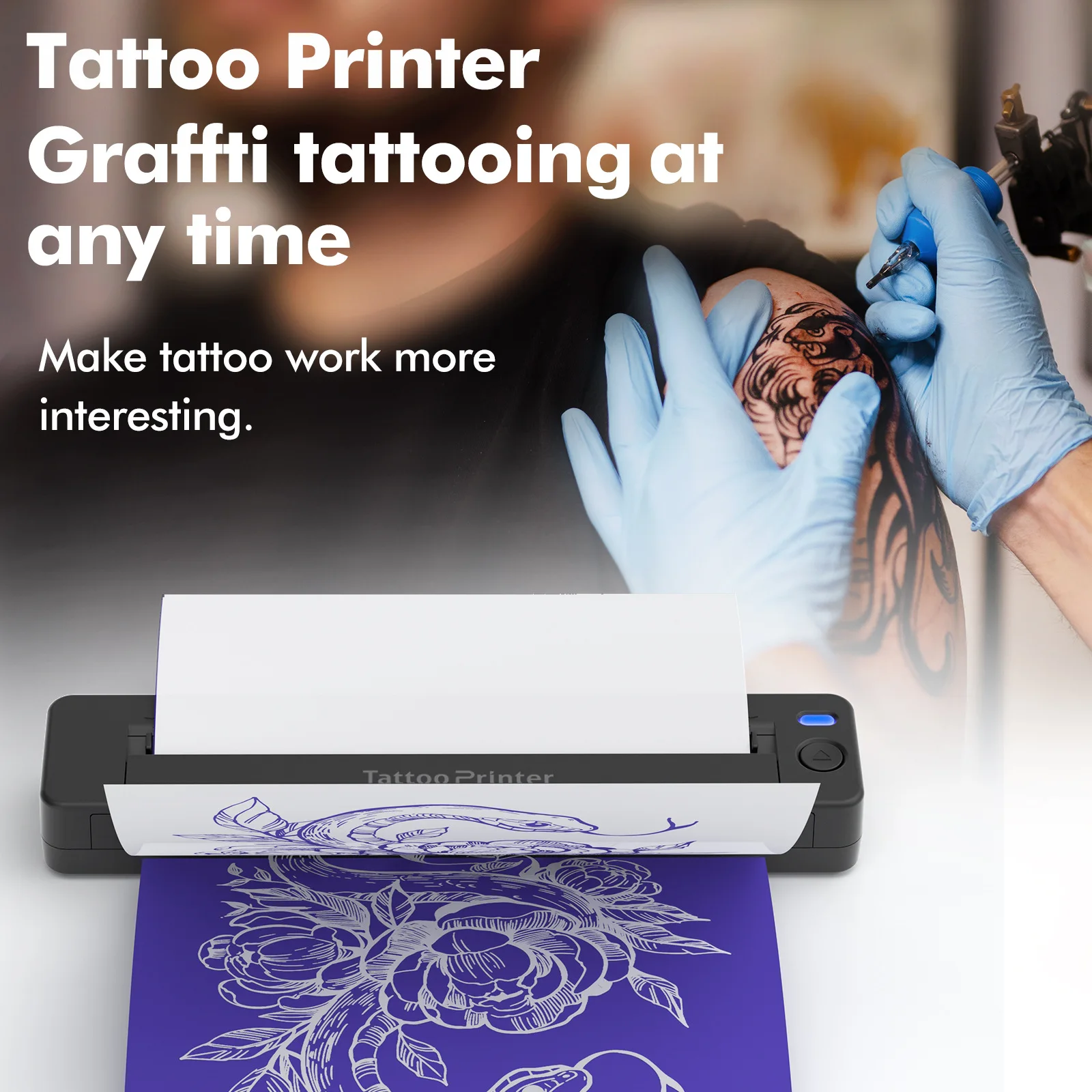 210mm Wireless Bluetooth Thermal Printer for Tattoo Stencils & Documents - Portable and Ink-Free Home Use