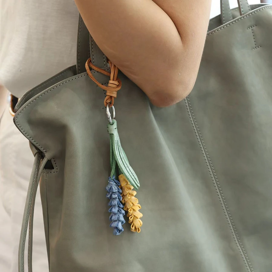 Purple Lavender Genuine Leather Bag Charm Car Keychain Waiting For Love Eternal Romance Bag Pendant Small Gift Decoration