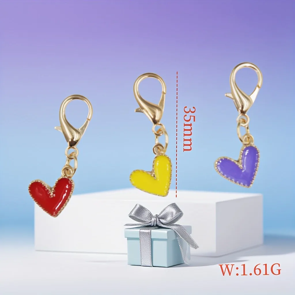 10 قطعة سلسلة المفاتيح المعدنية الحب الملونة 10 قطعة مجموعة رائعة على شكل قلب قلادة شخصية مفتاح الديكور حقيبة قلادة صغيرة #5