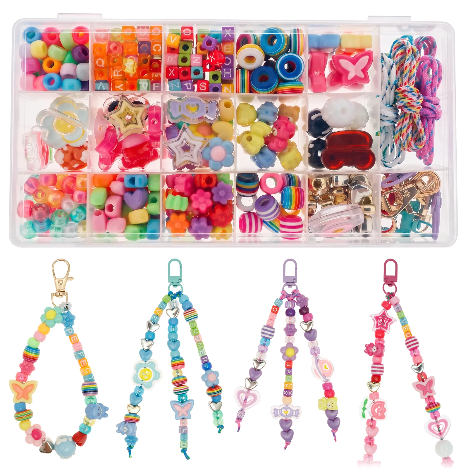 Bead Keychain Making Kit Colorful Beaded Keychain Kits DIY Bead Keychain Bag Charm Kit for Gifts Party Festival Family Activity