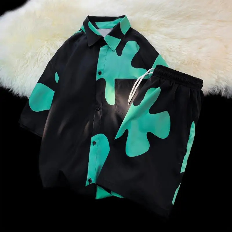 

Men's Summer Printed Beach Shorts Set Short Sleeve Top Cool Quick Dry Water Friendly Travel Vacation Outfit