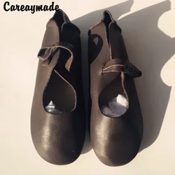 Careaymade-Spring Head layer cowhide pure handmade shoes the retro art mori girl A buckle flat singles shoes Customizable colors