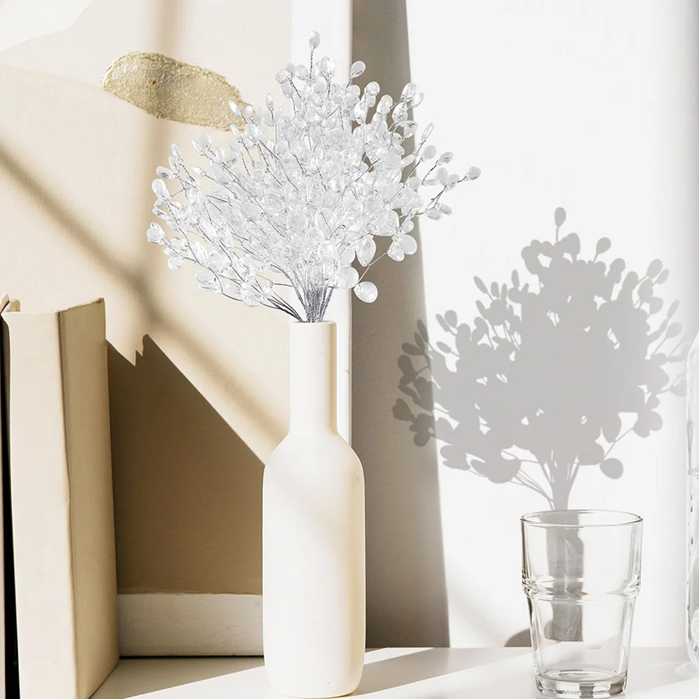 

25 Pcs Faux Flowers Acrylic Beaded DIY Stems Artificial Picks Wedding White Simulation Bride