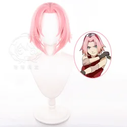 Anime Haruno Saku Cosplay Wigs 35cm Short Pink Women Party Costume Heat Resistant Synthetic Hair +Wig Cap