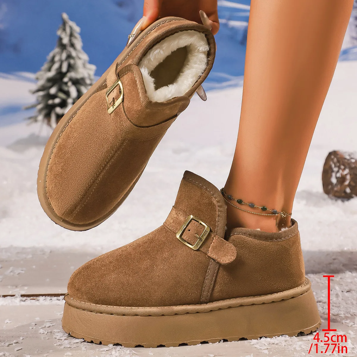 Women's Winter Snow Boots Thick Bottom Fleece Lined Belt Buckle Northeast Big Cotton Shoe Short Bread Shoe Short Boot view 6
