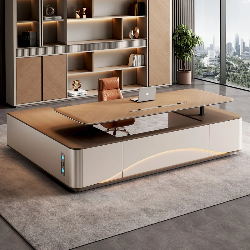 height-adjustable executive desk, simple and modern, with a high-end feel, suitable presidents, chairpersons, and l