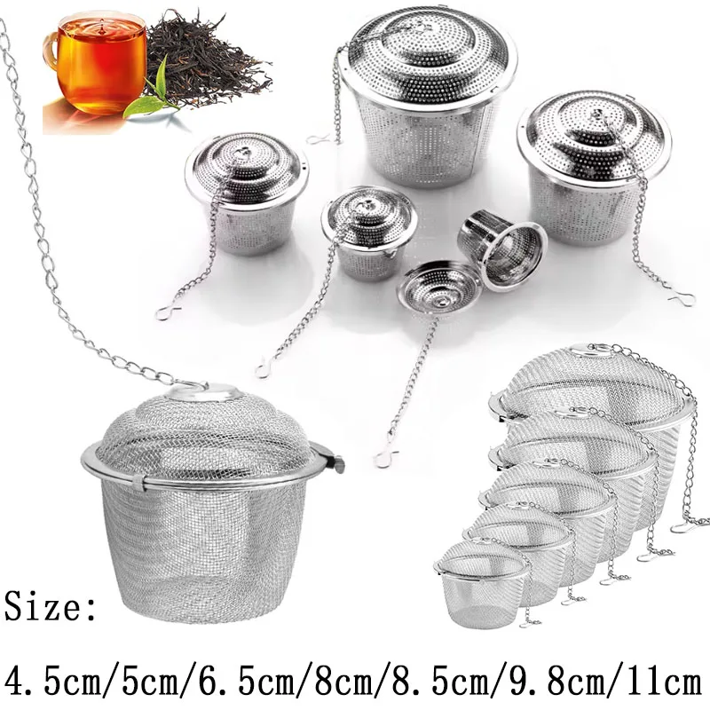 كرة مصفاة شاي من الفولاذ المقاوم للصدأ قابلة لإعادة الاستخدام، مصفاة شبكية دقيقة لشاي أوراق الشاي/الأعشاب/التوابل، فلتر قفل لوعاء كوب الغلاية #1