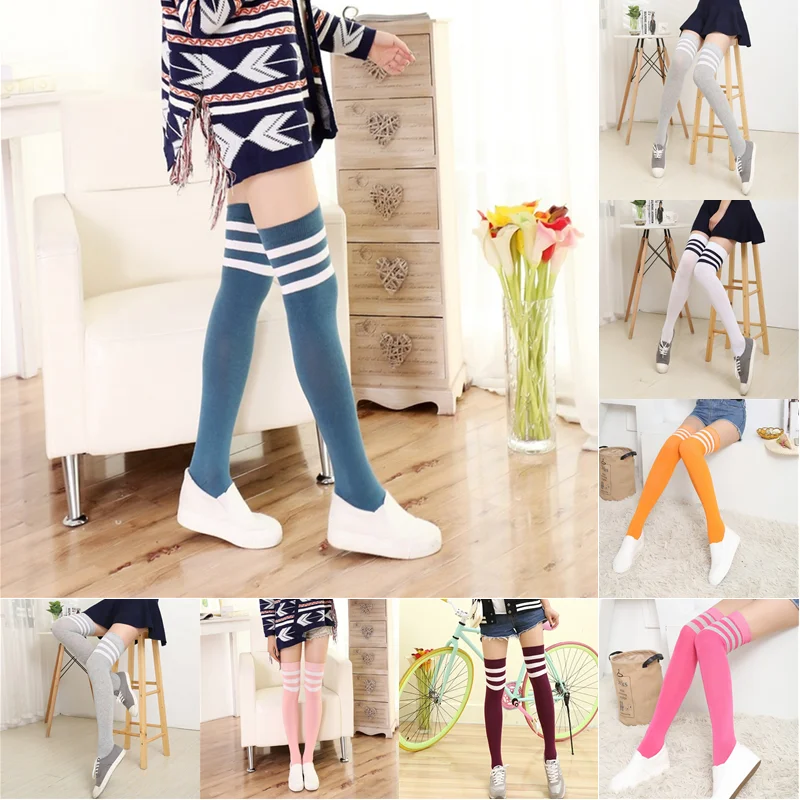 

Over The Knee Long Socks Trend Fashion Three Bars Can Be Worn In All Seasons Stripe Style Breathable Elasticity Students Dance P