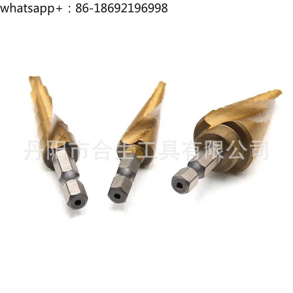 Hexagonal Shank Inch Spiral Groove Titanium Plated Step Drill 4241 Bearing Steel Small 3pc Opening Set