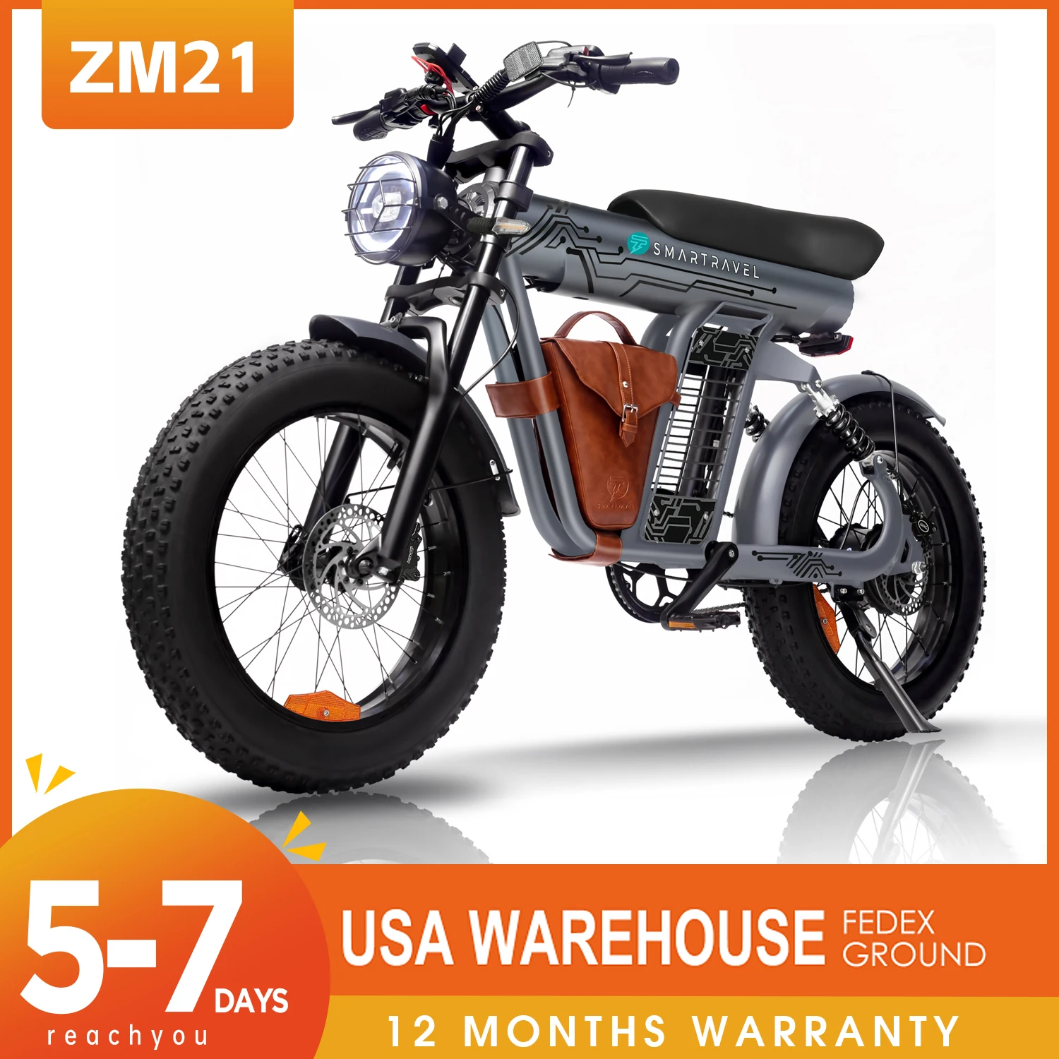 

1200W Electric Motorbike 48V 31mph Off-road E-bike 20AH 37miles 20*4.0 All-terrain Tire Urban Electric Bike With Shoulder Bag