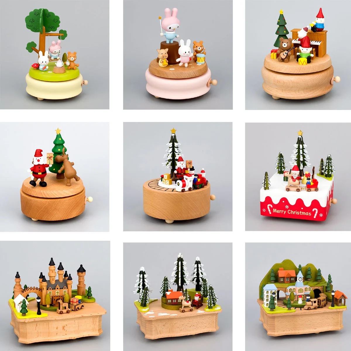 Clockwork Wooden Handmade Music Box Mini Cute Pet Animal Rotating Music Boxes Ornament Birthday Christmas Gift Decoration