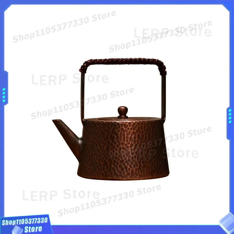 Handmade Pure Copper Teapot Small Kung Fu Tea Pot Retro Lift Beam Design for Boiling Water Traditional Chinese Style
