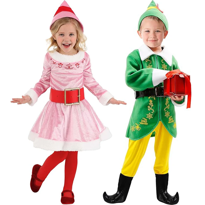 2025 recién llegado rosa niñas Jovie Elf vacaciones de Navidad vestido elegante niño amigo el elfo disfraz de vacaciones de Navidad