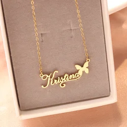 Personalized Name Necklace With Heart Butterfly Custom Name Necklaces For WomenChoker Stainlesss Steel Wedding Jewelry Gift Bff