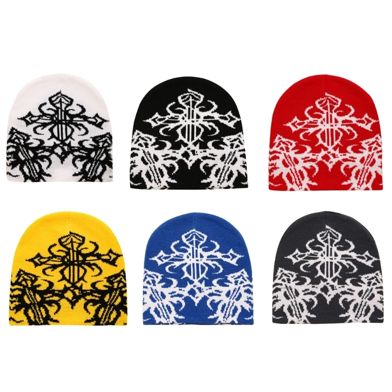 

Hip Hop Unisex Beanie Hat Y2K Girls Harajuku Style Photo Props Versatile Cobweb Pattern Hat for Autumn and Winter