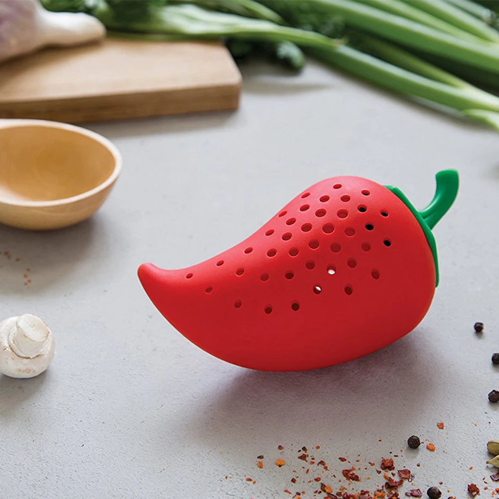 

1pc Creative Chili Spice Spice Filter Stew Soup Silicone Tea Herbal Infuser Filter Tool Seasoning Kit Kitchen Practical Gadgets