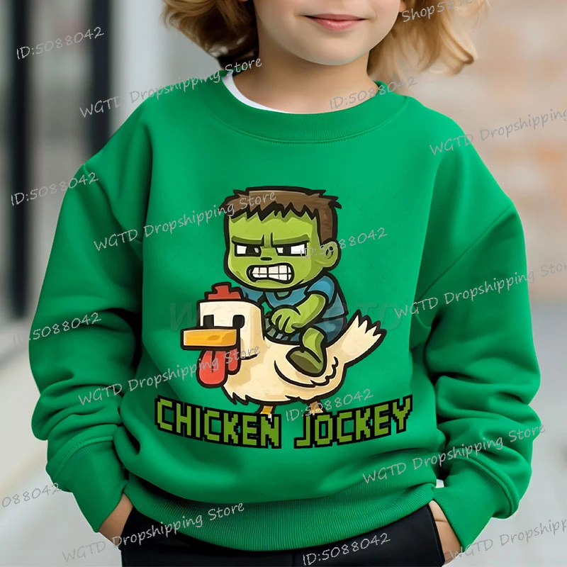 

Chicken Jockey Print Sweatshirt Kids New Cartoon Game Figure Pullover Funny Chicken Jockey Long Sleeve Boys Girls Y2K Sudaderas