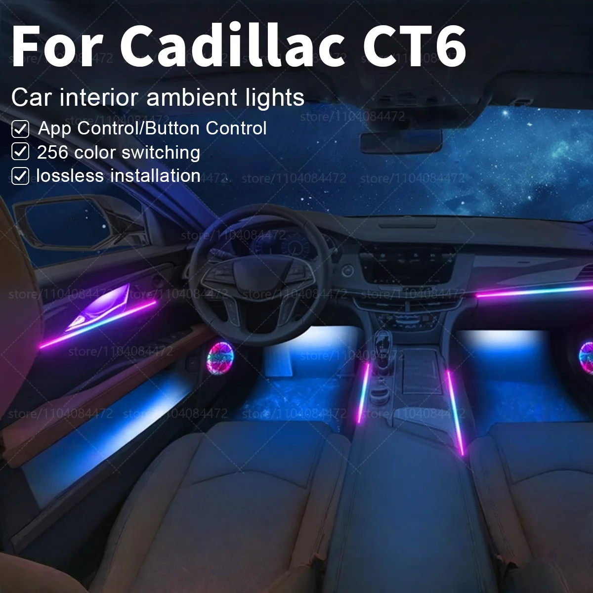 

For Cadillac CT6 22in1 RGB Car Interior Acrylic Car Ambient Lights RGB Hidden Acrylic Strip Decoration Atmosphere Accessories