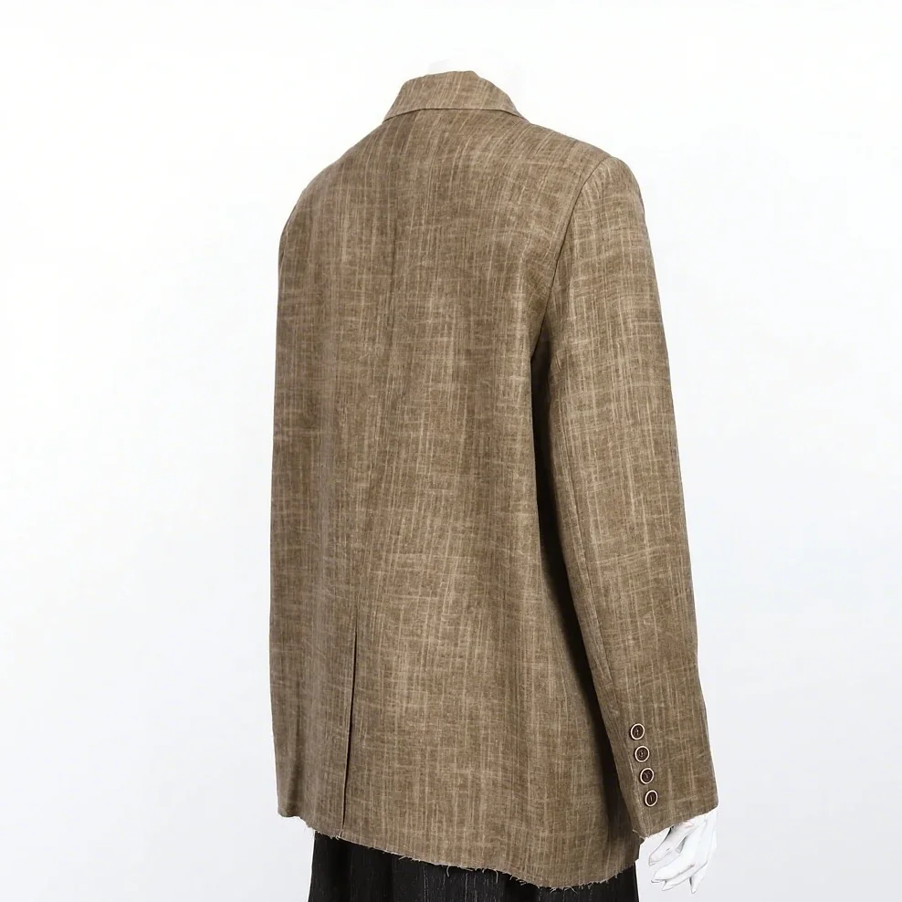 Женский двубортный пиджак 2025 года, офисная куртка из полиэстера, осенне-зимняя уличная одежда, шикарная одежда для работы на выходные