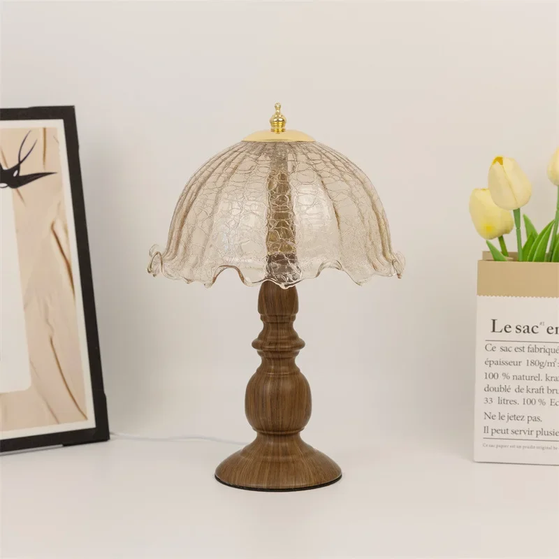 Lampe de table à vent wabi-sabi médiévale, lampe de chevet pour chambre à coucher, rétro, haut de gamme, atmosphère en noyer, veilleuse américaine