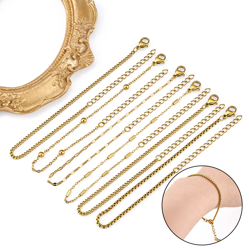 

Stainless Steel Charms 17+5cm Jewelry Bracelets for Women Delicate Anklet Gold Color Creation DIY Chain Accessories Not Fade