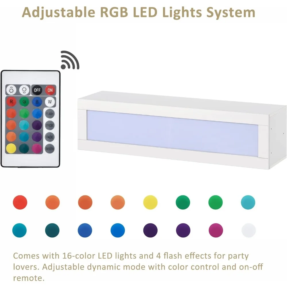 Soporte de TV flotante de montaje en pared con cuatro armarios de almacenamiento multimedia y dos estantes, televisión de más de 95 pulgadas, luces LED RGB de 16 colores