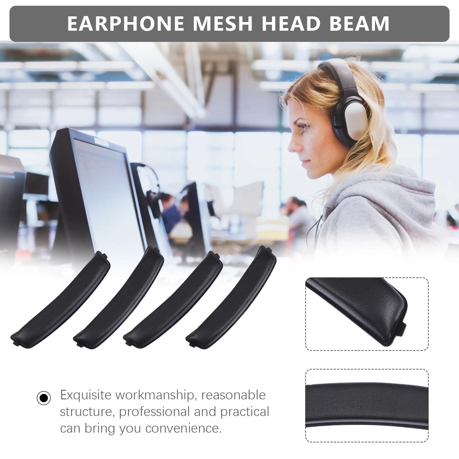 

2pcs Black Head Beam Pad Replacement Durable Sponge Cushion For Headset Comfortable Protector Accessory