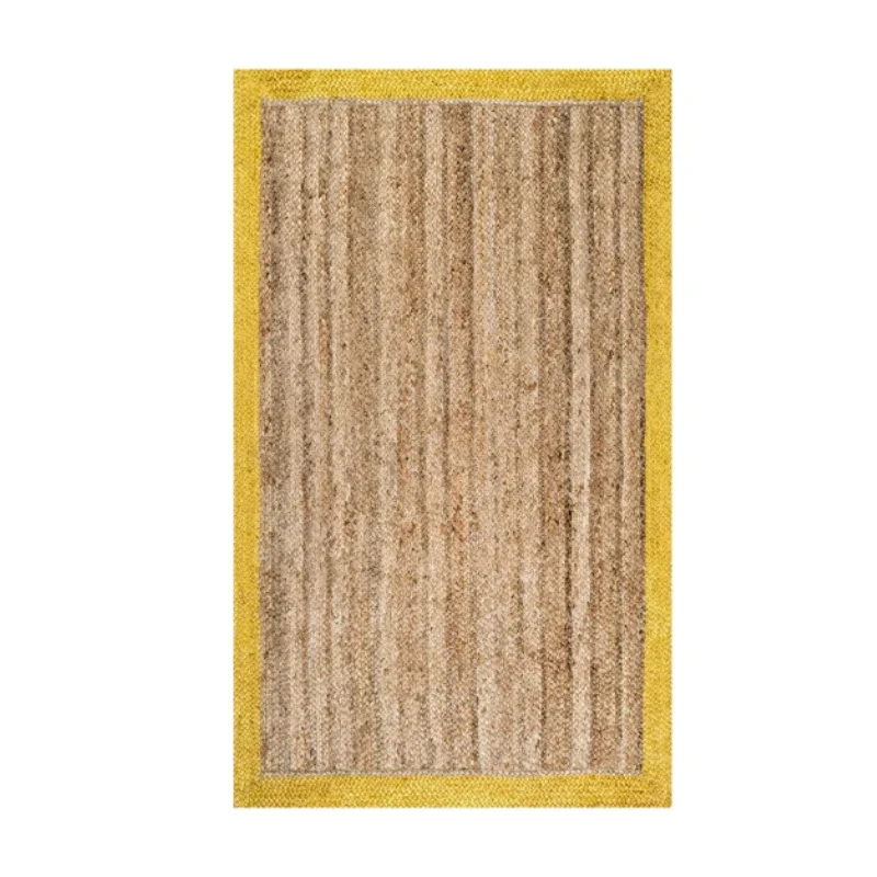 

Modern Rug Natural Jute Woven Carpet Yellow Edge Handmade Braided Carpet Reversible Look Runner Rugs