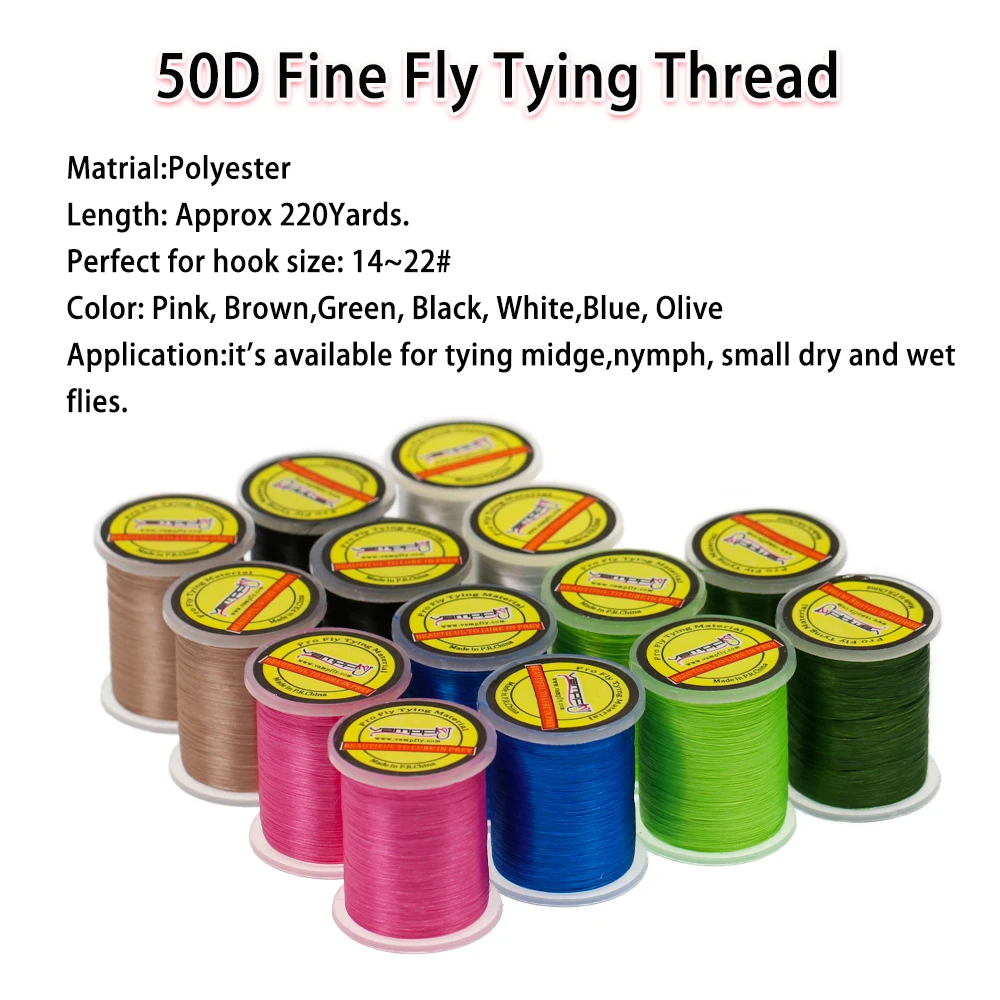 Vampfly 50D 220yards High Tensile Fine Thread Lightly Waxed Thread For Nymph Dry Wet Flies Body Fly Tying Materials