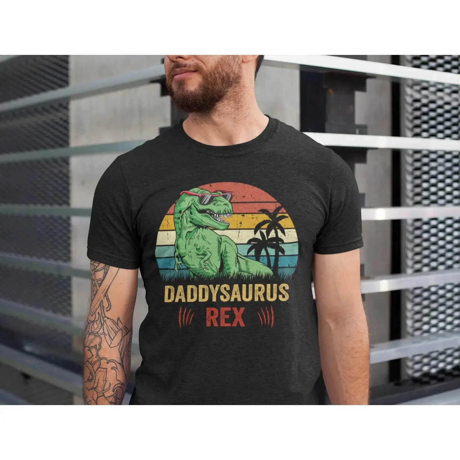 Daddysaurus Rex T-Shirt, Retro-Sonnenuntergang-Dinosaurier, lustiger Papa, Vatertag, Geburtstag, für Ehemann, Papa, Vintage, gewaschen, stilvoll, weich