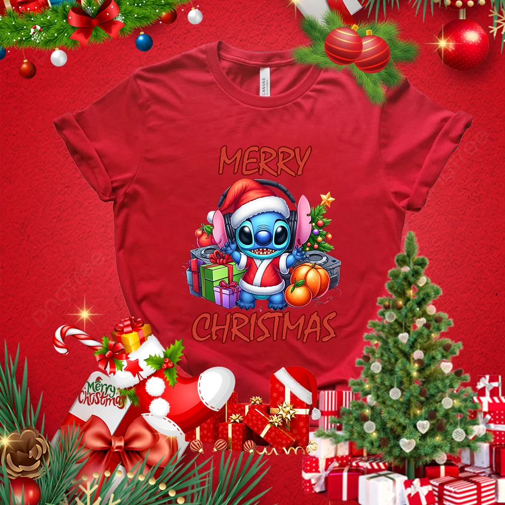 Camiseta feminina com estampa de Natal, blusa casual de manga curta, roupa solta, romance adulto, clássico