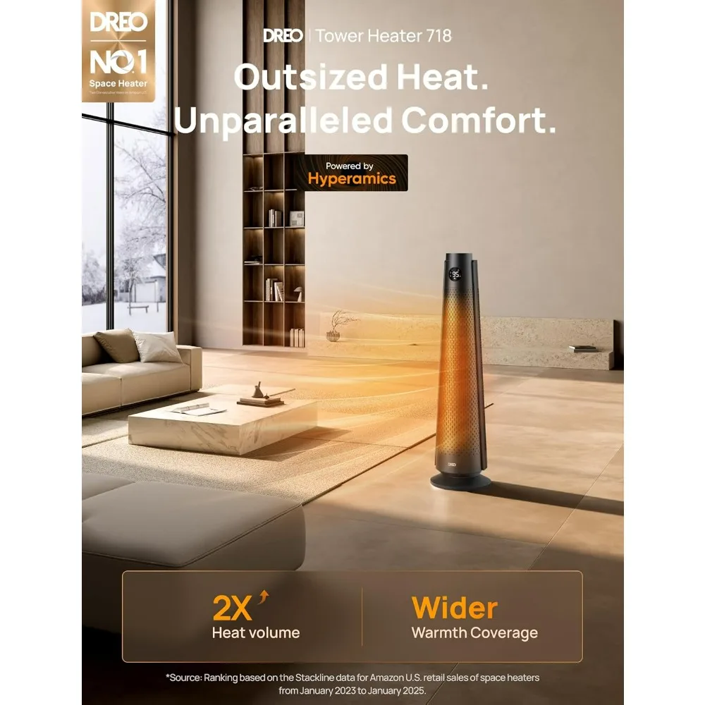 

Large Room Space Heater with Remote Control, 30 Electric Models, 120° Swivel, Adjustable Temperature, 5 Heat and 3 Fan Sett