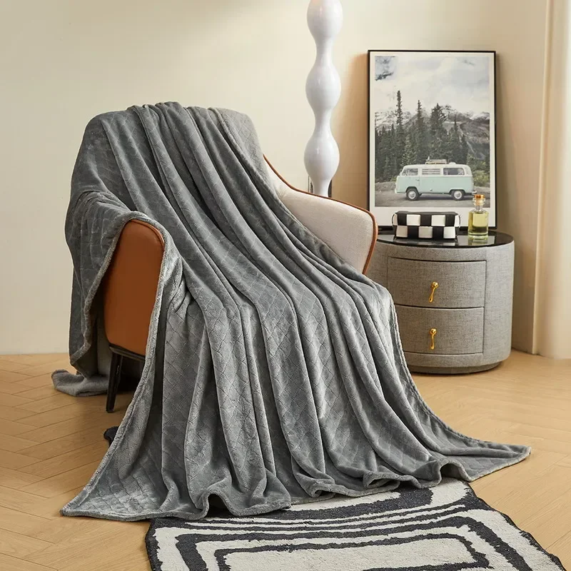 Diamond Pattern Coral Velvet Blanket Soft Flannel Plush Throw For Sofa Bed Air Conditioning Room Lightweight Warm Cozy