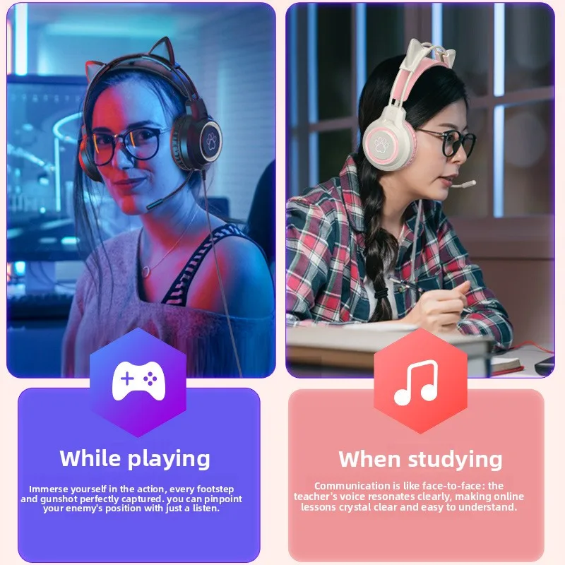 LGOODVIN SY-G35 Cat Ear Wired Over Ear Gaming Headset for Student PC Gaming Fashion E-sports Headphone for Foreign Trad