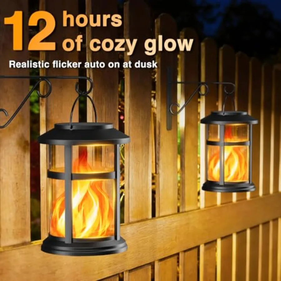 Solar Lanterns Outdoor Waterproof, Upgraded Flickering Hanging Solar Lights for Outside, Solar Powered Lantern for Patio Yard G