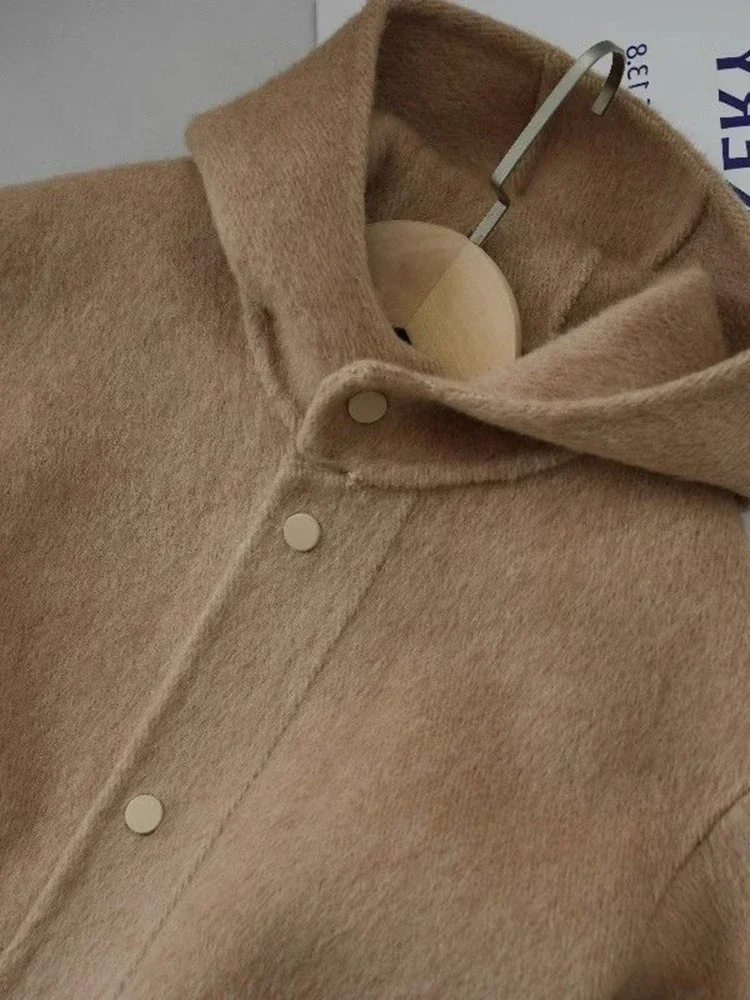 Children\'s Clothing 2023 Autumn winter New Camel Colored Double-sided Hooded Coat Children\'s Stylish Medium Length Woolen Coat