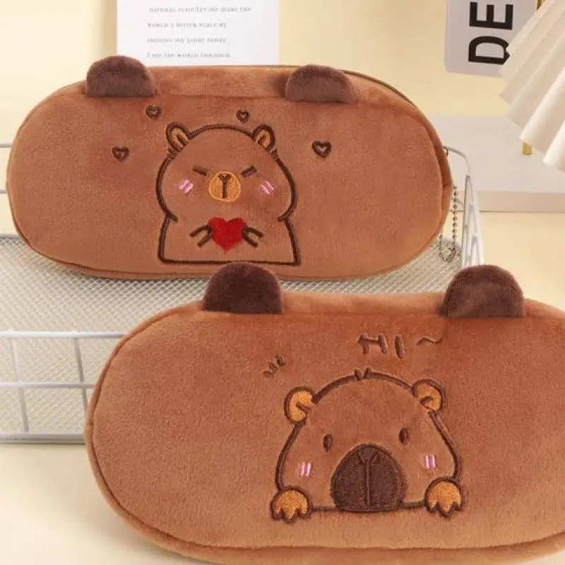 Cartoon Cute Plush Capybara Pencil Case Large Capacity Stationery Storage Bag Kawaii Doll Plush Storage Package Stationery Box