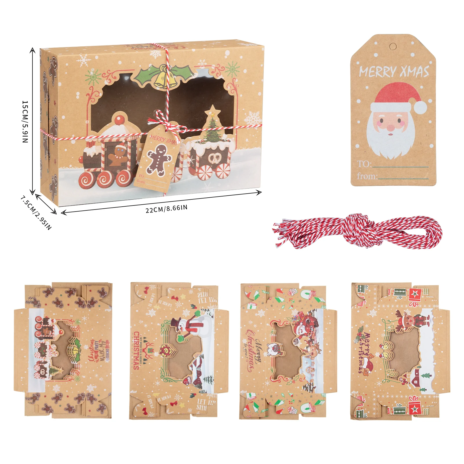 12/24pcs Merry Christmas Cookie Boxes Snowman Santa Claus Food Box with Window Pie Dessert Kraft Paper Package Box New Year Gift