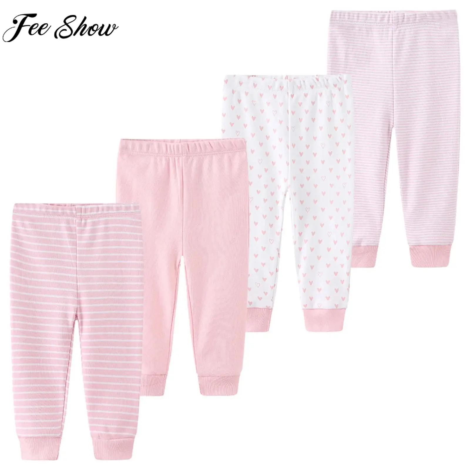 Baby Boy Girl 4Pcs Set Casual Loose Pants Elastic Waistband Cotton Pajama Trousers for Daily Wear Homewear Loungewear Sleepwear